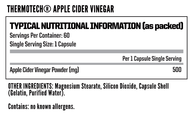 Nutritech Thermotech Apple Cider Vinegar 60 Caps - Nutritional Information