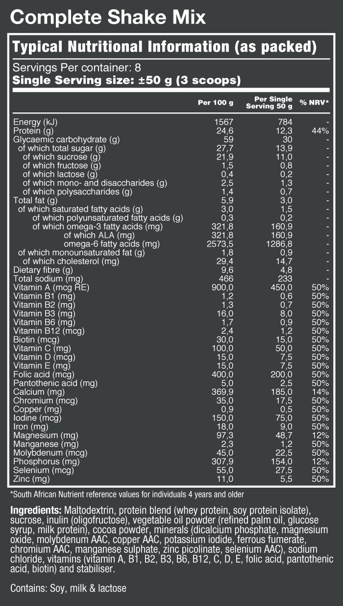 Vitatech Complete Shake Mix 400g - Nutritional Information